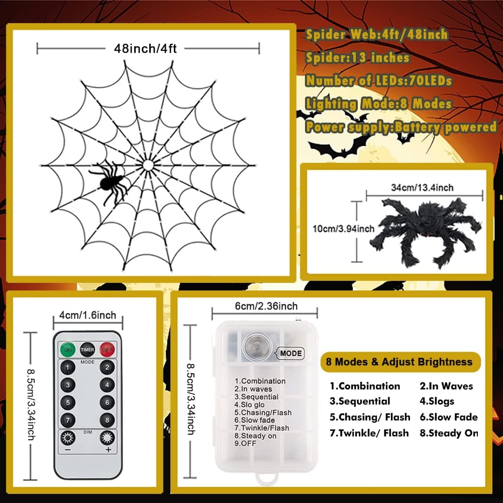 Halloween Decorations Spider Web Lights - 4FT